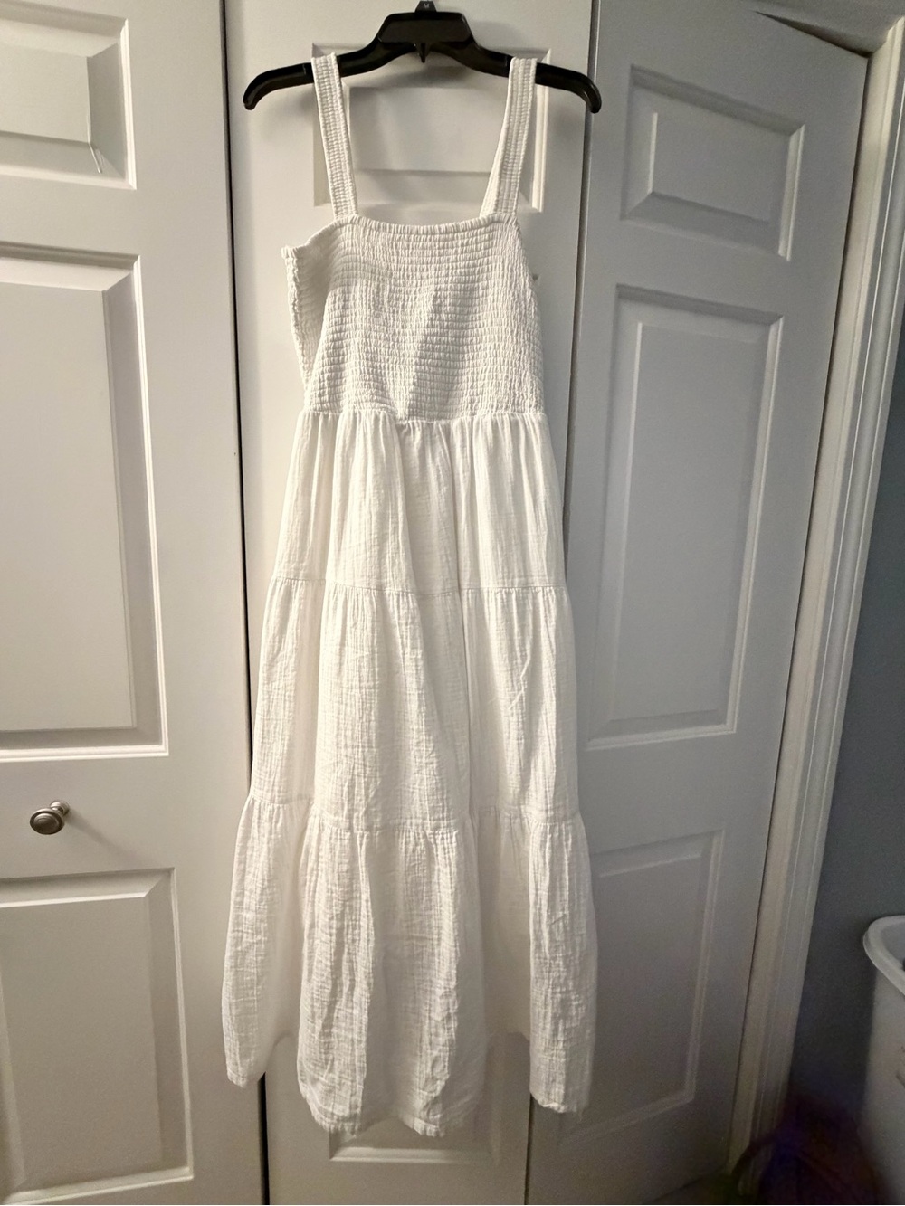 Quince White Smocked Bodice Tiered Maxi Dress